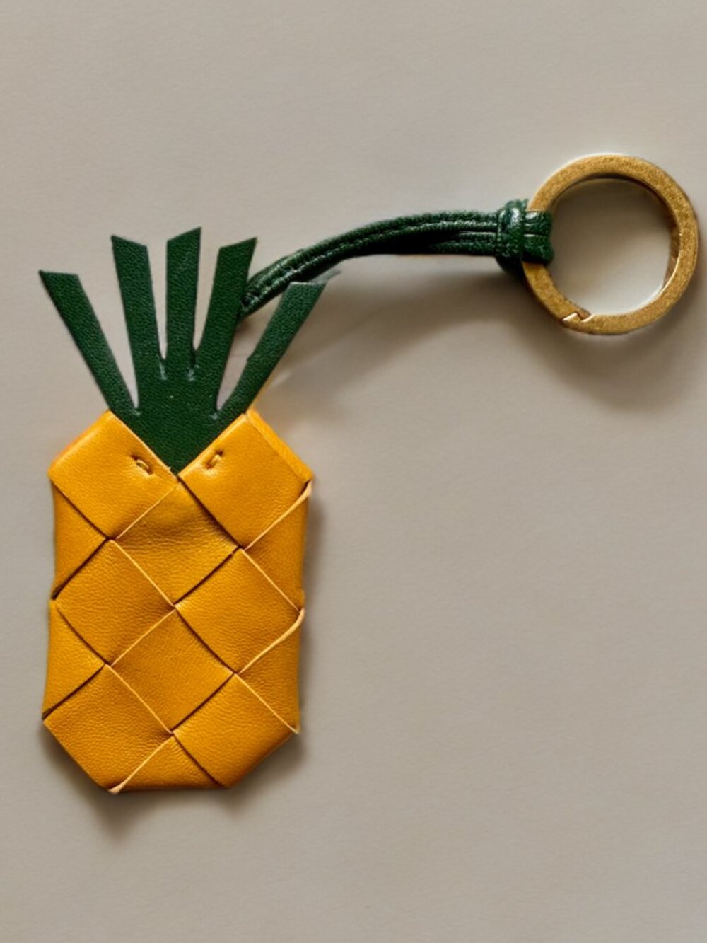 Bottega Veneta Yellow Green Pineapple Leather Intrecciato Key Ring